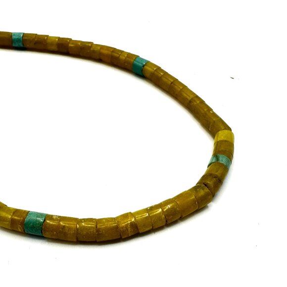 1970s-80s Santo Domingo Pueblo Hand-Rolled Gaspeite & Turquoise Necklace - Picture 7 of 8